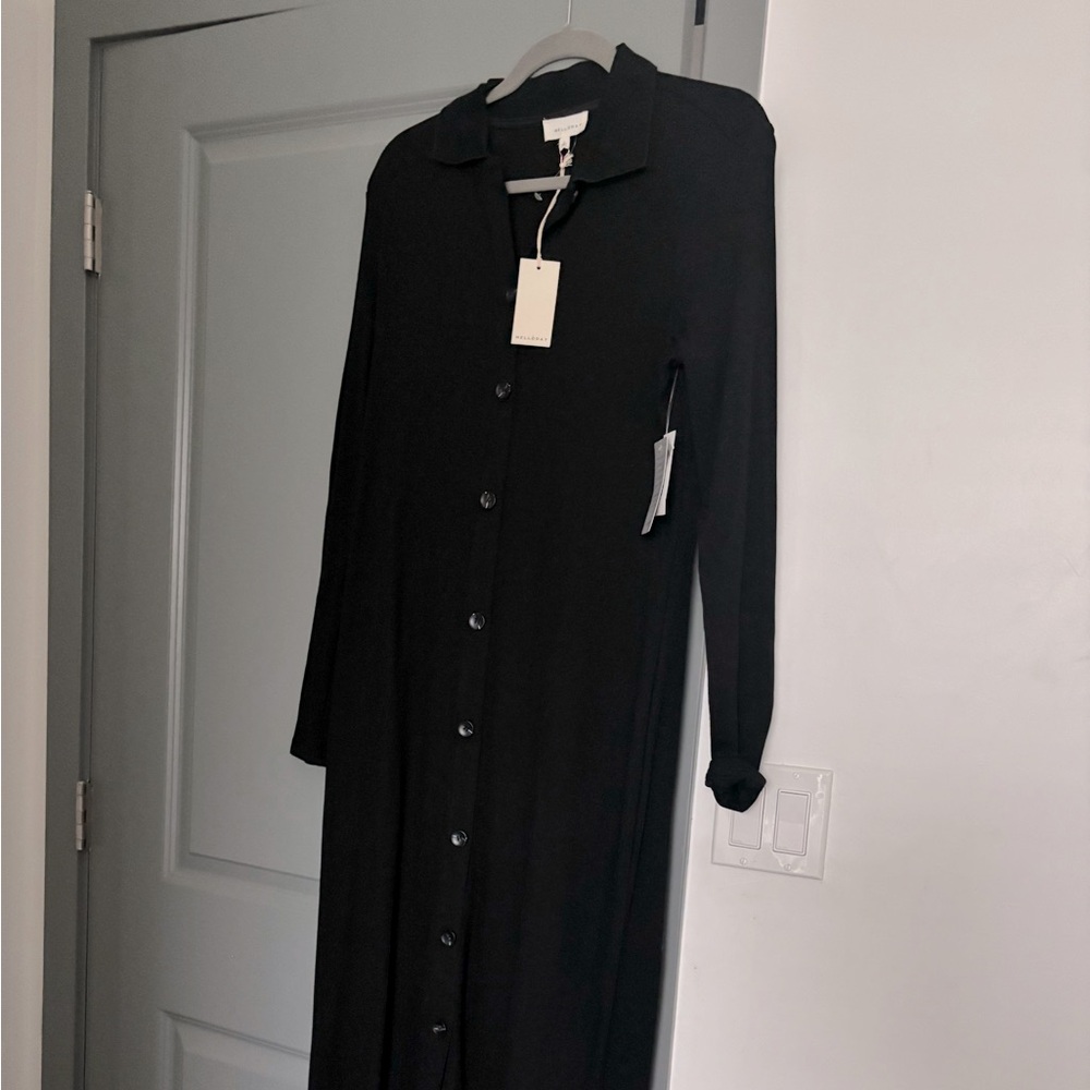 MELLODAY Black Long Sleeve Button-Down Midi Dress